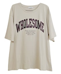 Helm | しまむら 天竺ロゴプリントT五分袖 淡薄橙 521-8833(Tシャツ/カットソー)