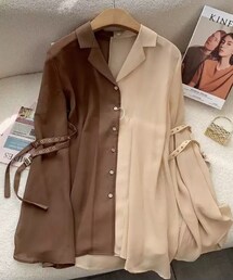 GALAXY | 袖ベルト付き ベルスリーブ 2トーンシアーシャツ(シャツ/ブラウス)