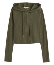 H&M | フーデッドクロップドトップス ダークカーキグリーン(トップス)