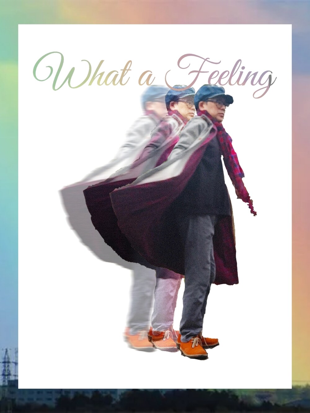 グレー系のその他アウター、レッド系のシャツ/ブラウス、オレンジ系のその他シューズを着用したメンズの冬コーディネートの2枚目の写真