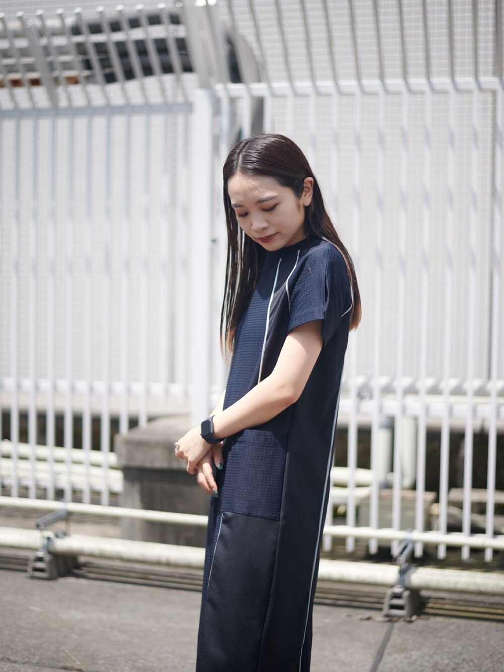 「CITY TOKYOのバイカラーストレッチサマーワンピ（ワンピース、ブルー系）」を使った、yuripinofukuさん（レディース・158cm）の夏コーディネートの5枚目の写真