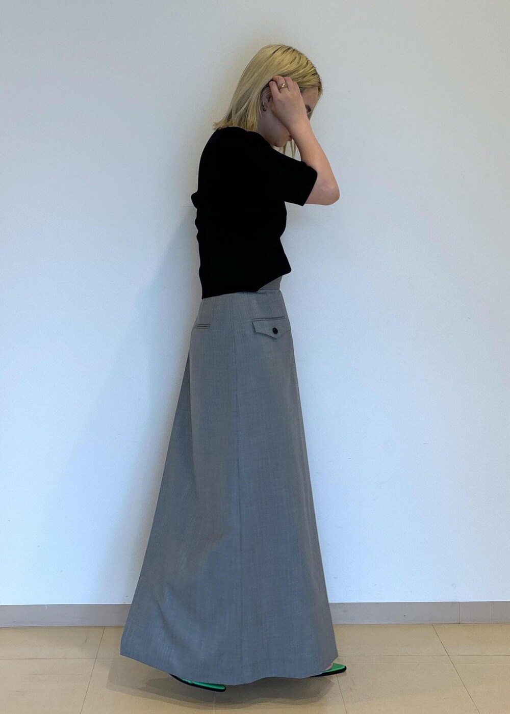 「GANNI、レオパード、ADAM ET ROPÉ、FEMME、SDGs、サステナブル、骨格ストレート、ブルべ、UV、UVケア、接触冷感、スカート、サンダル、アニマル柄」|「ADAM ET ROPE'のナローフラットサンダル(サンダル、グリーン系)」を使った、e.c.8123さん(レディース・159cm)の夏コーディネートの4枚目の写真