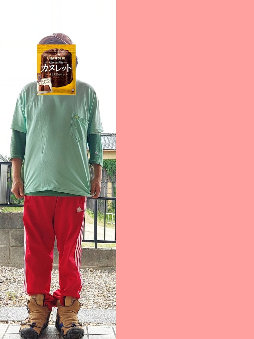 「バッドランダー、adidas EQT.BADLANDER、登山靴、ジャージーパンツ、ポケットＴシャツ、七部袖、タイダイ、ブリーチ、トイストーリー、エイリアン、ワッペン、夏だ！Tシャツ着よう！、無地T、オーバーサイズ、ロゴT」｜「HOLLYWOOD RANCH MARKETのアイテム（キャップ、ブルー系）」を使った、Neggyさん（メンズ・165cm）の夏コーディネートの3枚目の写真