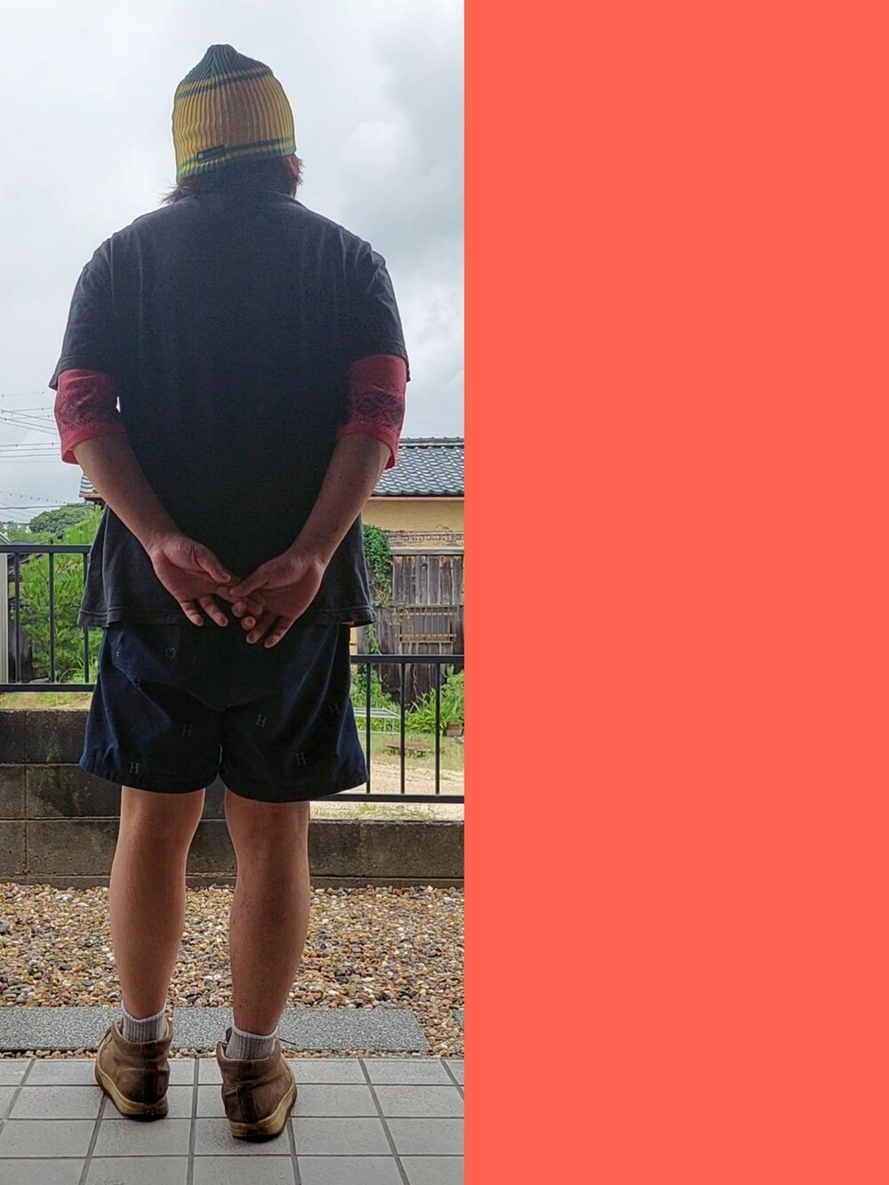 「蓄光、蓄光Tシャツ、カラフルニット帽、短パン、ハーフパンツ、夏コーデ、BOKS、90s、y2k」|「John Deereのアイテム(ニットキャップ/ビーニー、イエロー系)」を使った、Neggyさん(メンズ・165cm)の夏コーディネートの2枚目の写真