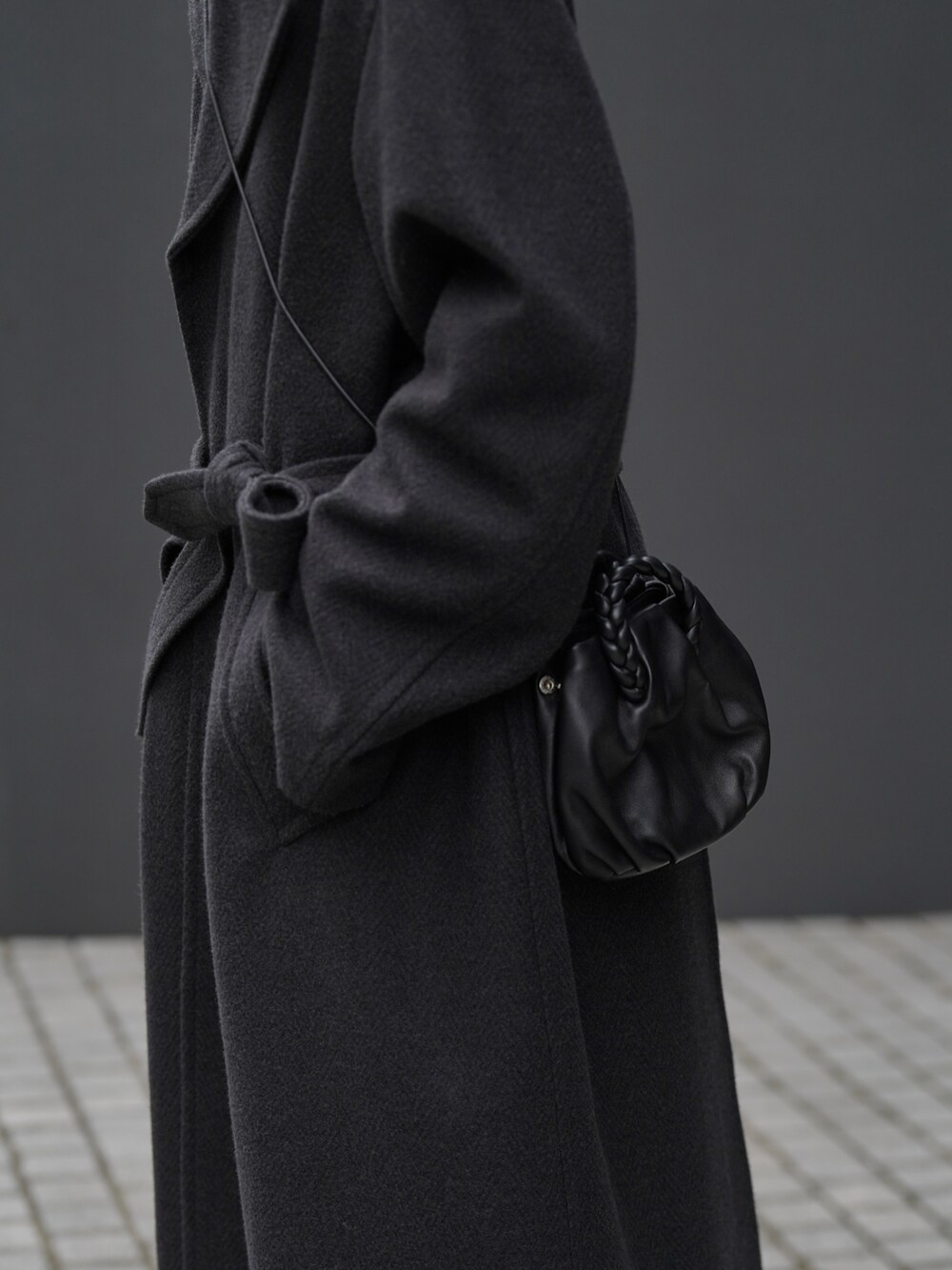 ◆LIDnM◆ ウールチェスターコート （黒/ M） SMOOTH HERRINGBONE MAXI OVER COAT（チェスターコート）｜WYM