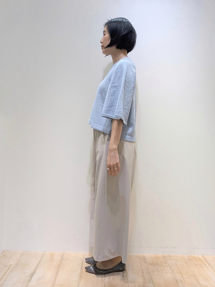 ブルー系のTシャツ/カットソー、ベージュ系のその他パンツを着用したレディースの春コーディネートの2枚目の写真