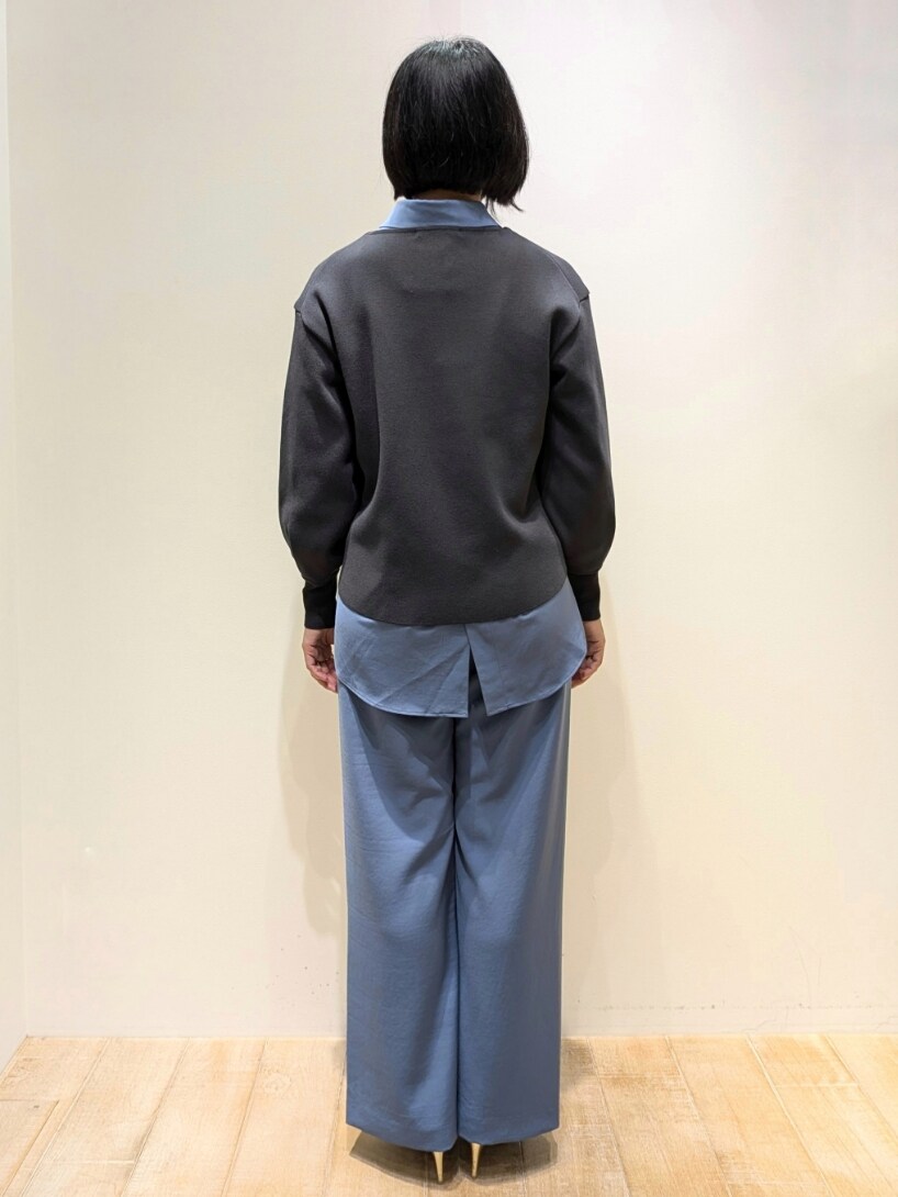 グレー系のシャツ/ブラウス、ブルー系のスラックス、ブルー系のシャツ/ブラウスを着用したレディースの秋コーディネートの3枚目の写真