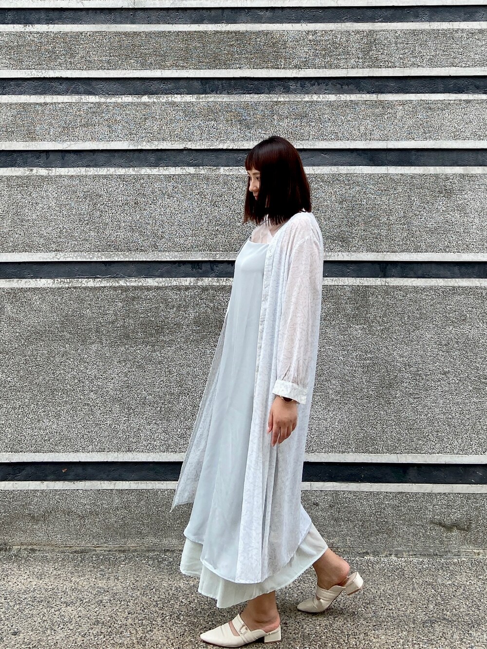 「高身長女子、高身長コーデ、綠色系、連身洋裝、夏」｜「MEIER.Qのアイテム（ワンピース、グリーン系）」を使った、美田さん（レディース・167cm）の夏コーディネートの3枚目の写真