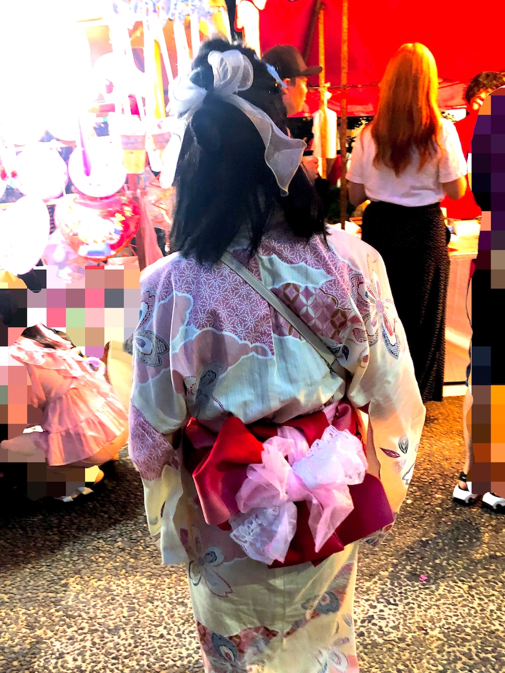 「古着MIX、浴衣、浴衣コーデ、夏祭り、お出かけコーデ、ガーリー、アツいコーデ全部見せ、ハーフアップ、かごバッグ、はんなり、和装、夏コーデ、中学生、日本の夏」｜「green label relaxingのアイテム（かごバッグ、ホワイト系）」を使った、りちゅ♡♡さん（キッズ・148cm）の夏コーディネートの4枚目の写真