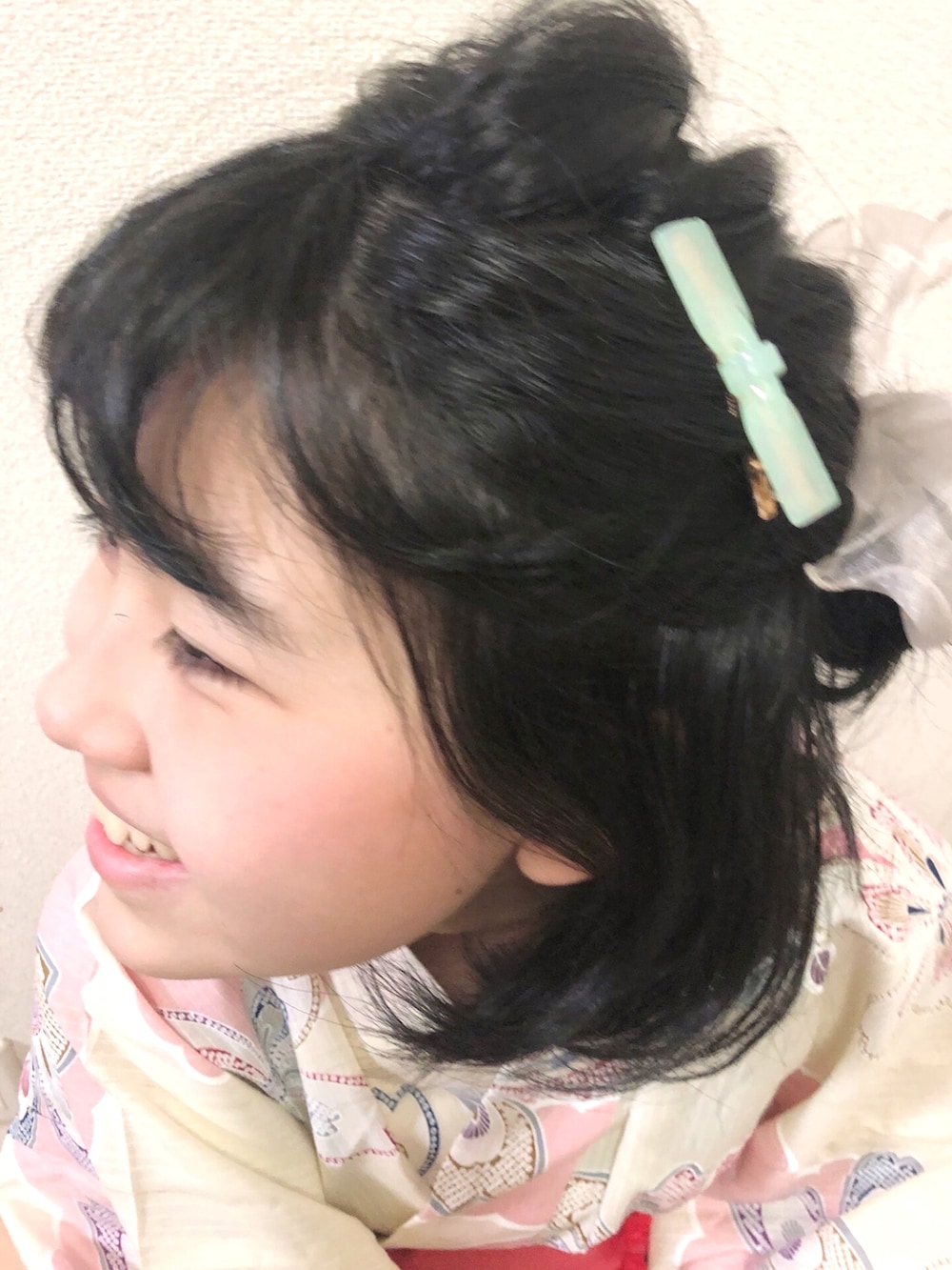 「古着MIX、浴衣、浴衣コーデ、夏祭り、お出かけコーデ、ガーリー、アツいコーデ全部見せ、ハーフアップ、かごバッグ、はんなり、和装、夏コーデ、中学生、日本の夏」｜「green label relaxingのアイテム（かごバッグ、ホワイト系）」を使った、りちゅ♡♡さん（キッズ・148cm）の夏コーディネートの3枚目の写真