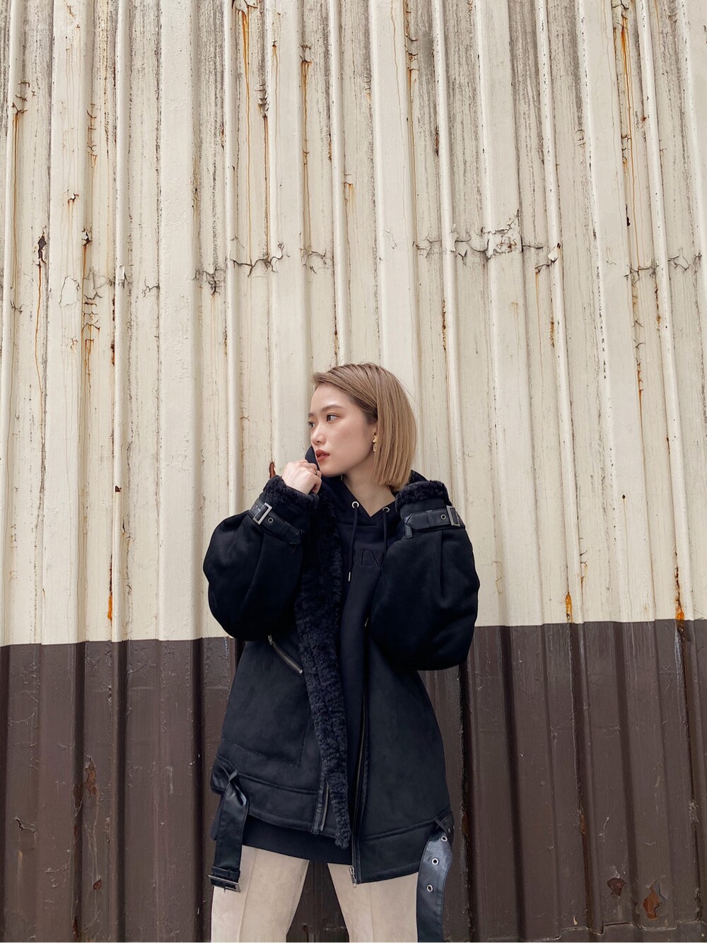 murua アレンジタックムートンブルゾン MURUA アレンジタック ムートン ブルゾン（モカ） MURUA]ヴィンテージライクショートフェイク アレンジタックムートンブルゾン