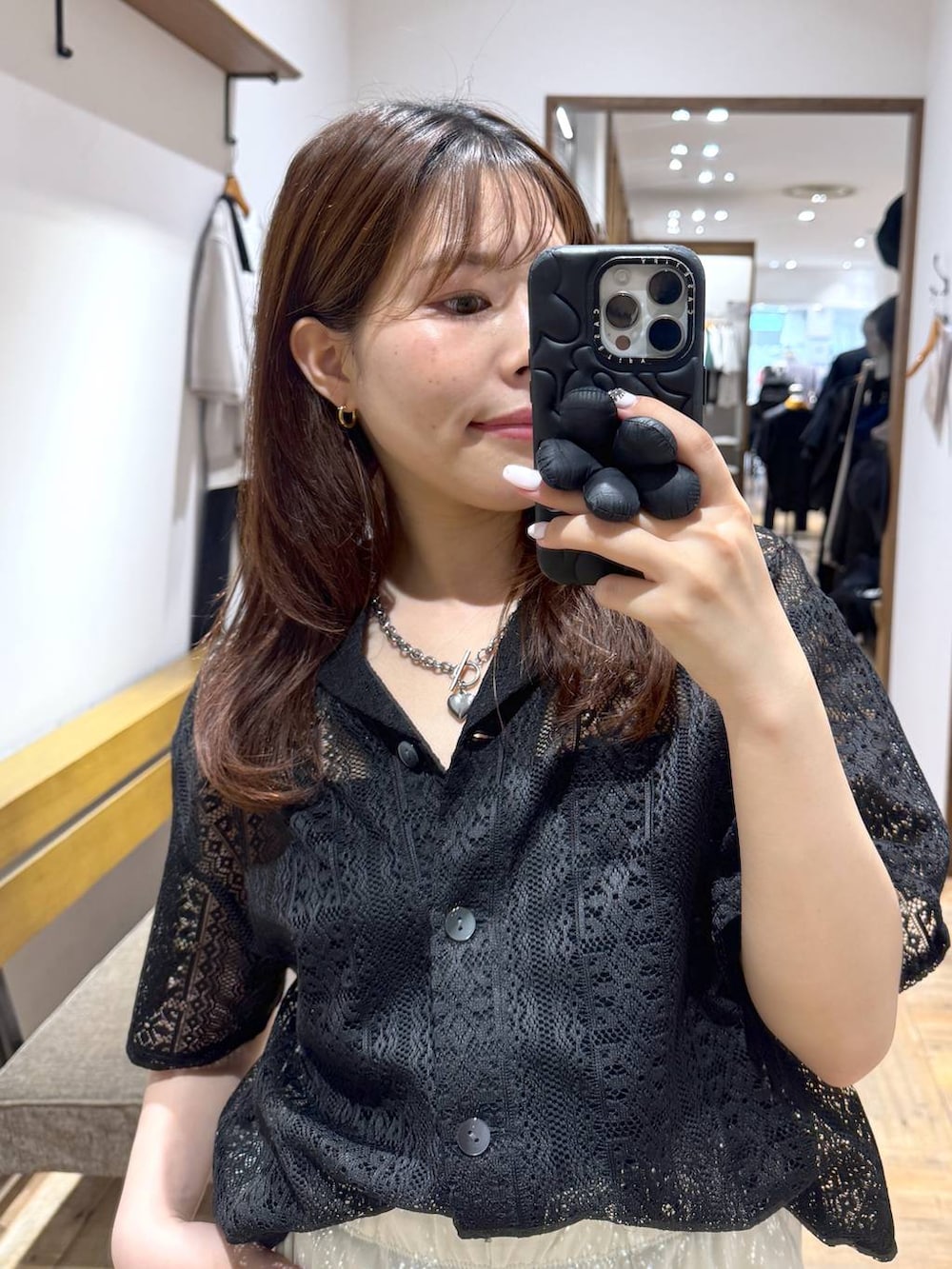 「低身長、体型カバー、カジュアル、低身長_GLOBALWORK、145～150cm_GLOBALWORK、GLOBAL WORK」｜「WINGのWingコラボ/Fffit エフィット/カップ付きキャミ/291149（キャミソール、ブラック系）」を使った、shizuruさん（レディース・149cm）の夏コーディネートの4枚目の写真