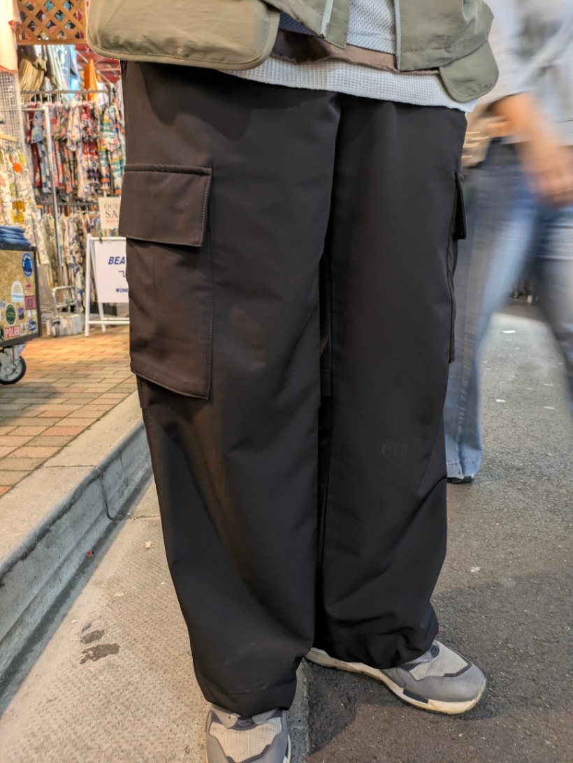 グレー系のベスト、ブラック系のカーゴパンツ、グレー系のTシャツ/カットソーを着用したメンズの春コーディネートの3枚目の写真