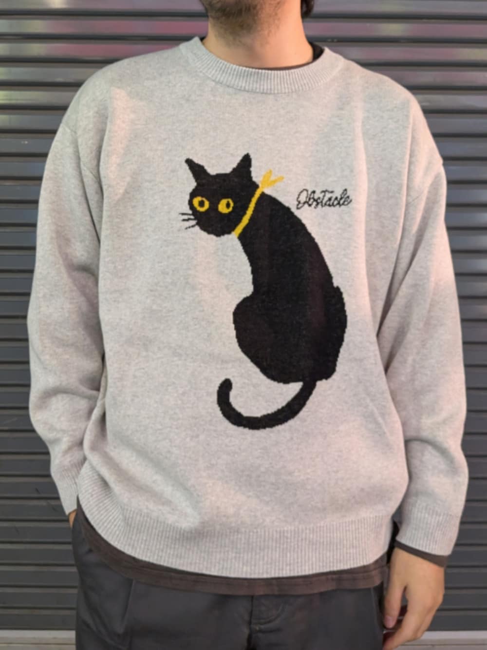 グレー系のスウェット、ブラック系のチノパンツを着用したメンズの秋コーディネートの2枚目の写真