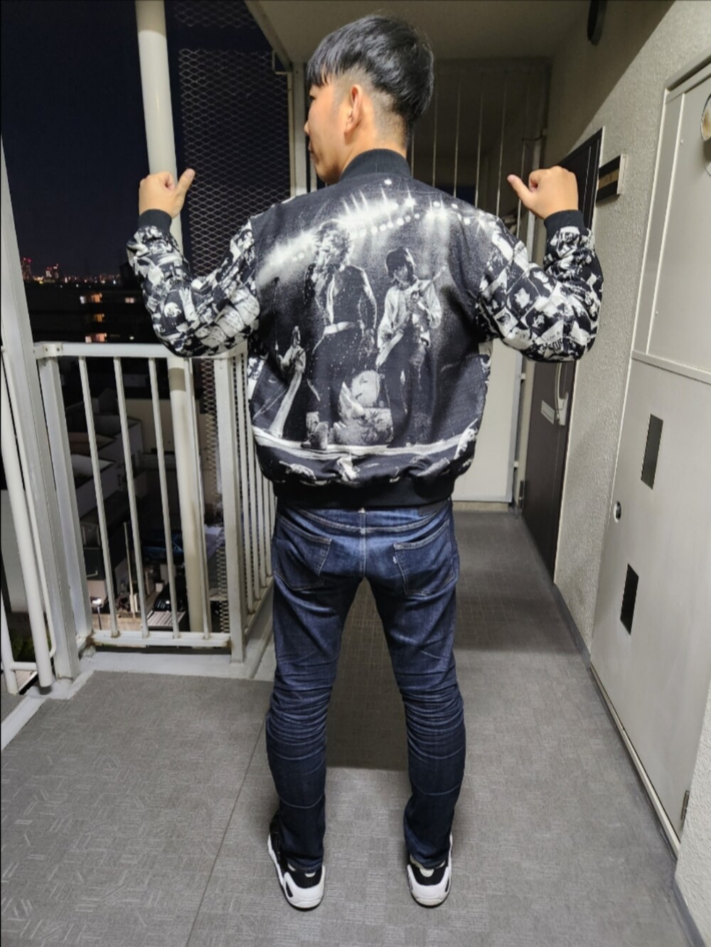 「THEE HYSTERIC XXX、ヒステリックグラマー、リーバイスMade&Crafted、Y-3、秋コーデ、LADIES&GENTLEMENジャガードリブジャケット、VIXEN GIRLジャガードセーター、511MADE IN JAPAN、FYW S-97、ロックテイスト、ウール地、キュプラ、ジャガード」｜「HYSTERIC GLAMOURのVIXEN GIRLジャカード セーター（ニット/セーター、ブラック系）」を使った、akkunn_akkunnさん（メンズ・180cm）の秋コーディネートの4枚目の写真
