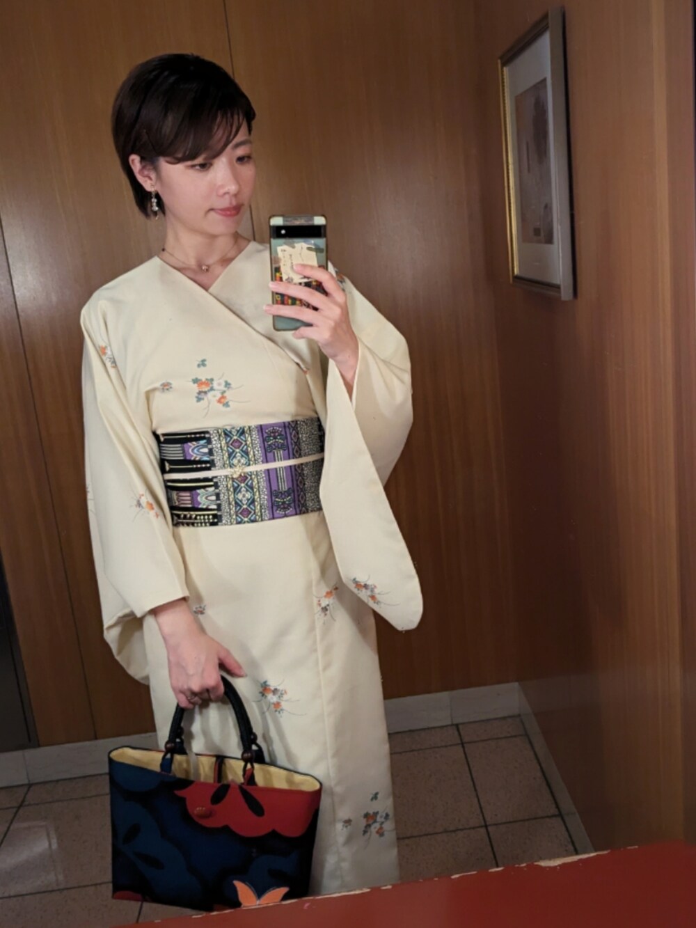 「着物、着物コーデ、クリスマス、仕立屋甚五郎、簡単着物、洗える着物、着物女子、29秒で着れる着物、ホテルランチ」｜「Y'sのアイテム（ジャケット/アウター、ブラック系）」を使った、sutoさん（レディース・169cm）の冬コーディネートの2枚目の写真