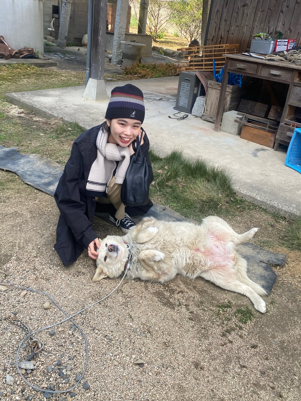 ベージュ系のその他パンツ、ブラック系のスニーカー、ブラック系のモッズコートを着用したレディースの冬コーディネートの2枚目の写真