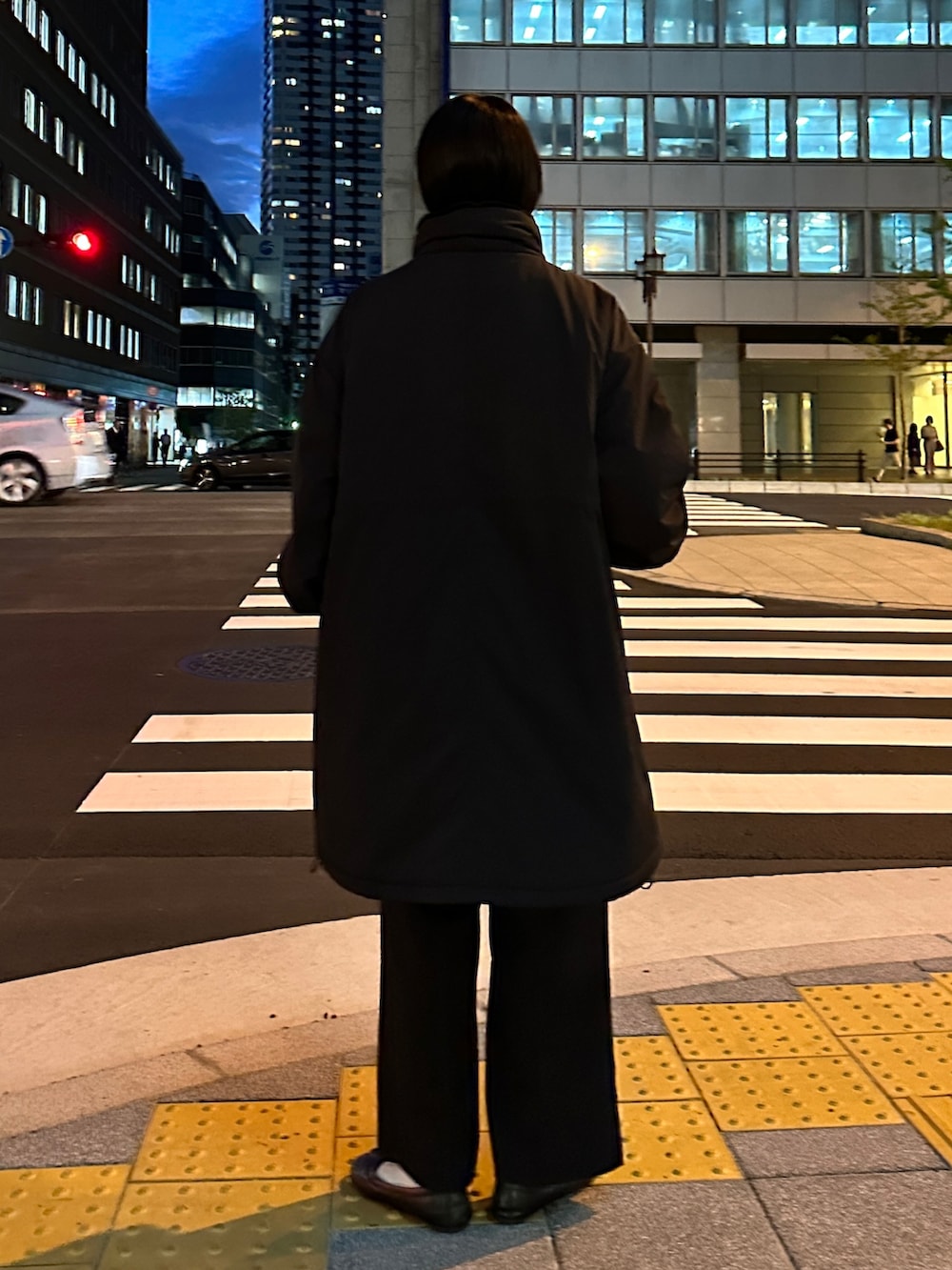 ブラック系のモッズコート、ブラック系のその他パンツ、ブラック系のショルダーバッグを着用したレディースの冬コーディネートの3枚目の写真