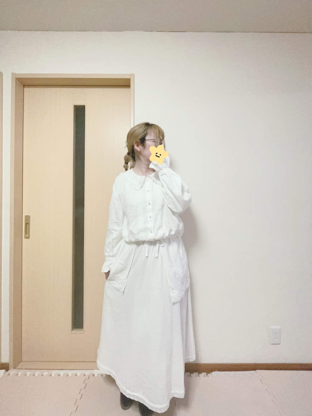 「Samansa Mos2の【Fluffy Wool Blend】求心柄切替カーディガン(カーディガン/ボレロ、ホワイト系)」を使った、𝚖 𝚎 𝚛 𝚘 ⋈*。゚さん(レディース・156cm)の冬コーディネートの2枚目の写真