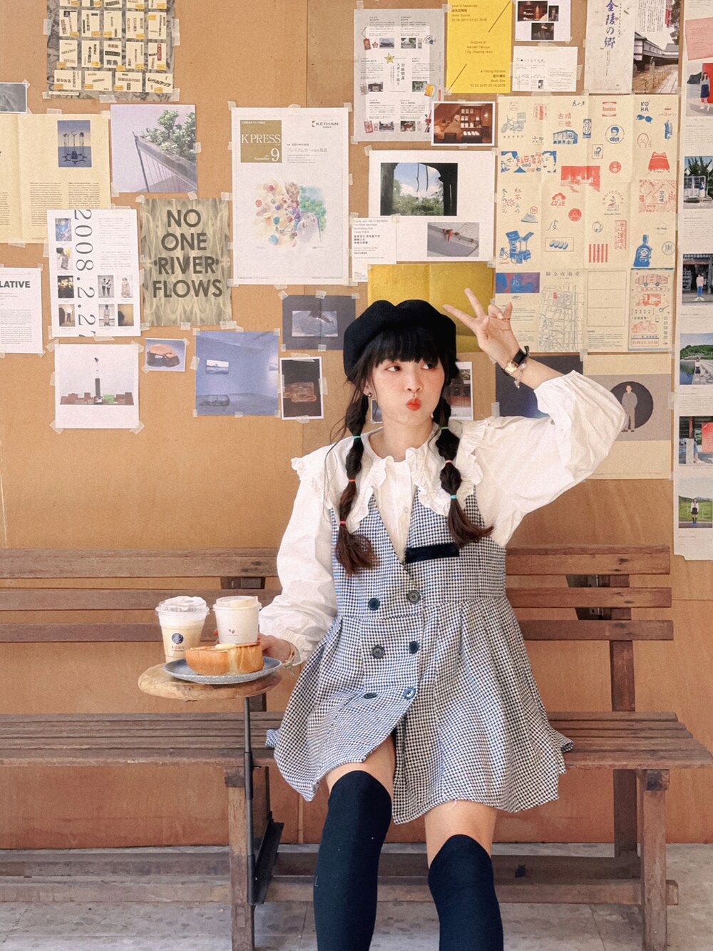 「今日のコーデ、春コーデ、咖啡廳」｜「no brandのアイテム（ワンピース/ドレス、ブラック系）」を使った、Krystalさん（レディース・160cm）の春コーディネートの2枚目の写真