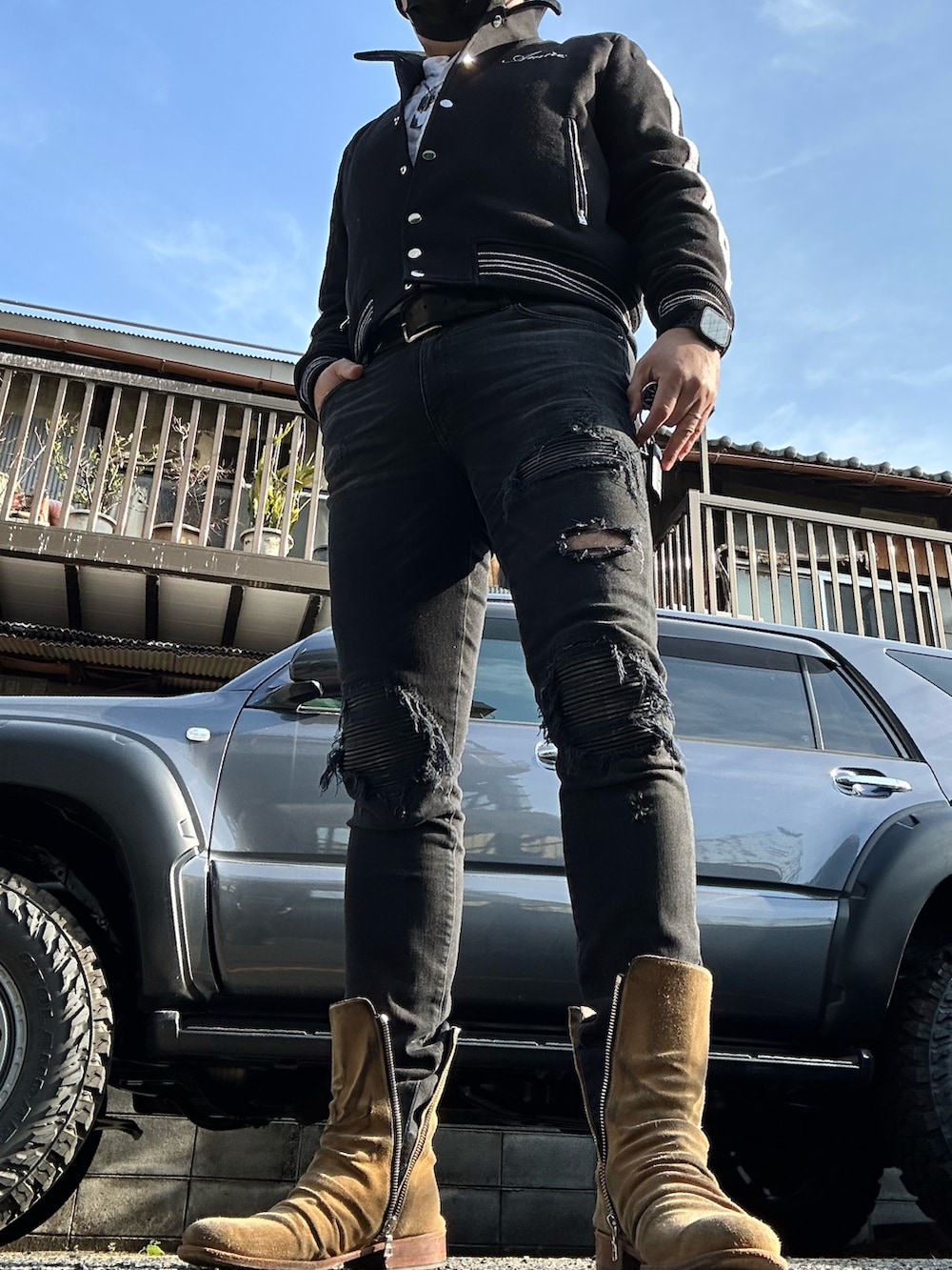 AMIRI Mx1 Skinny-Fit Leather-Panelled Distressed Stretch