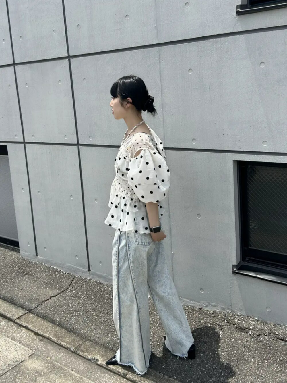 2way Sleeve Dot Ruffle Blouse/2WAYスリーブドットフリル