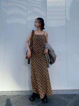 Plaid Pattern Combination Frill Dress/チェックコンビフリル