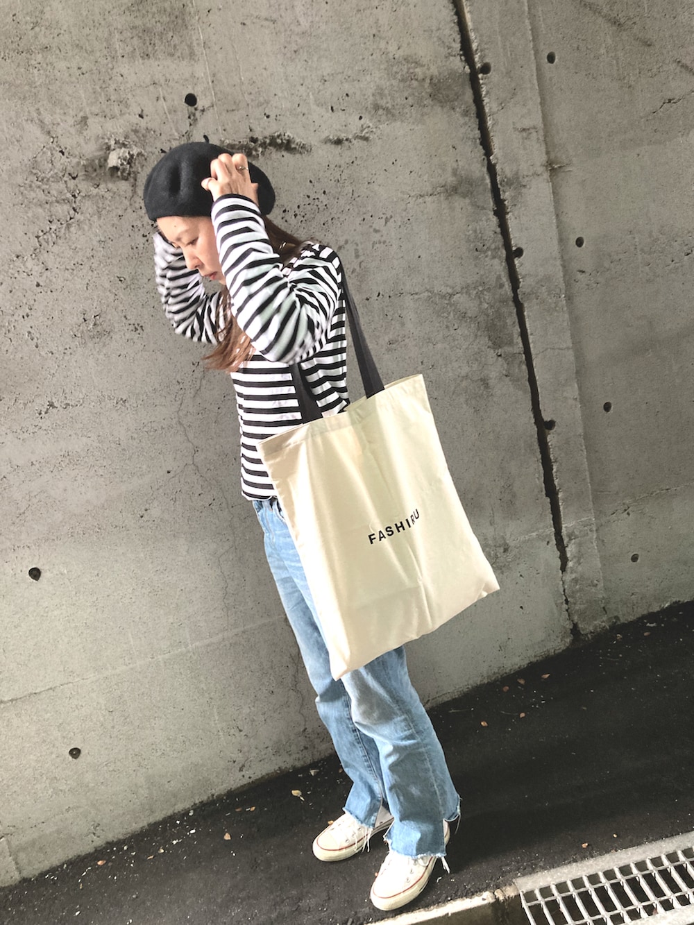 「大人カジュアル、シンプルスタイル、今日のコーデ」｜「agnes b.の【agnes b. pour ADAM ET ROPE'】ボーダーロングスリーブT（Tシャツ/カットソー、ホワイト系）」を使った、asfy♡さん（レディース・160cm）の春コーディネートの2枚目の写真