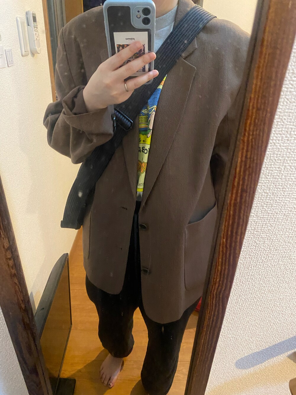 「秋冬コーデ、ジャケットスタイル、ジャケットコーデ、キレイめカジュアル」｜「TODAYFULのTODAYFUL(トゥデイフル) "Houndstooth Wool Jacket"ハウンドトゥースウールジャケット/12220110（テーラードジャケット、ブラウン系）」を使った、のんさん（レディース・161cm）の秋コーディネートの2枚目の写真