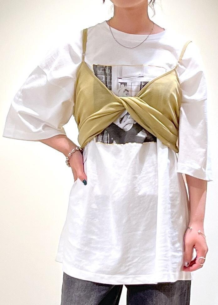 「audrey hepburn、audrey hepburn collection by jun、オードリー・ヘプバーン、オードリー・ヘプバーンコレクションバイジュン、nu=layer、healthy denim、ヘルシーデニム、BIRKENSTOCK、Arizona Platform Flex Mesh、Pink Pepper、ホワイト、ベージュ、Tシャツ、イエロー、プリント」｜「SALON adam et rope'のジャガードワンハンドルバッグ（ハンドバッグ、ベージュ系）」を使った、michiruさん（レディース・156cm）の夏コーディネートの10枚目の写真