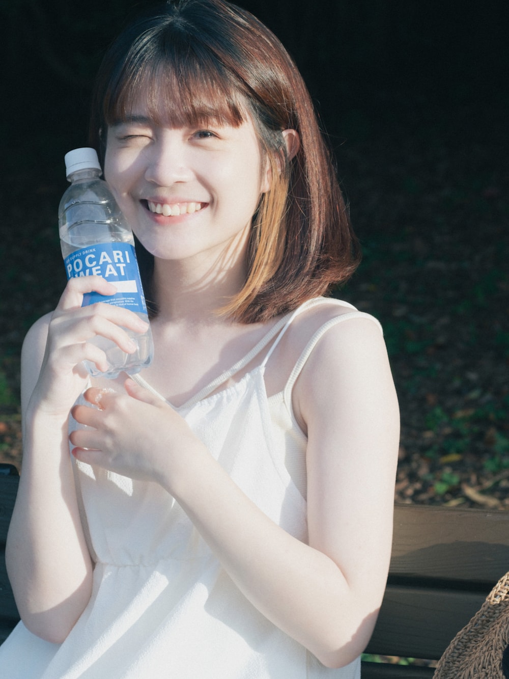 「夏コーデ、海、海コーデ、お出かけコーデ、夏服、おしゃれさんと繋がりたい、むぎわら帽子、ポカリスウェット、旅行」｜「idemのribbon straw hat/リボン付きストローハット（ハット、ベージュ系）」を使った、イボンさん（レディース・158cm）の夏コーディネートの2枚目の写真