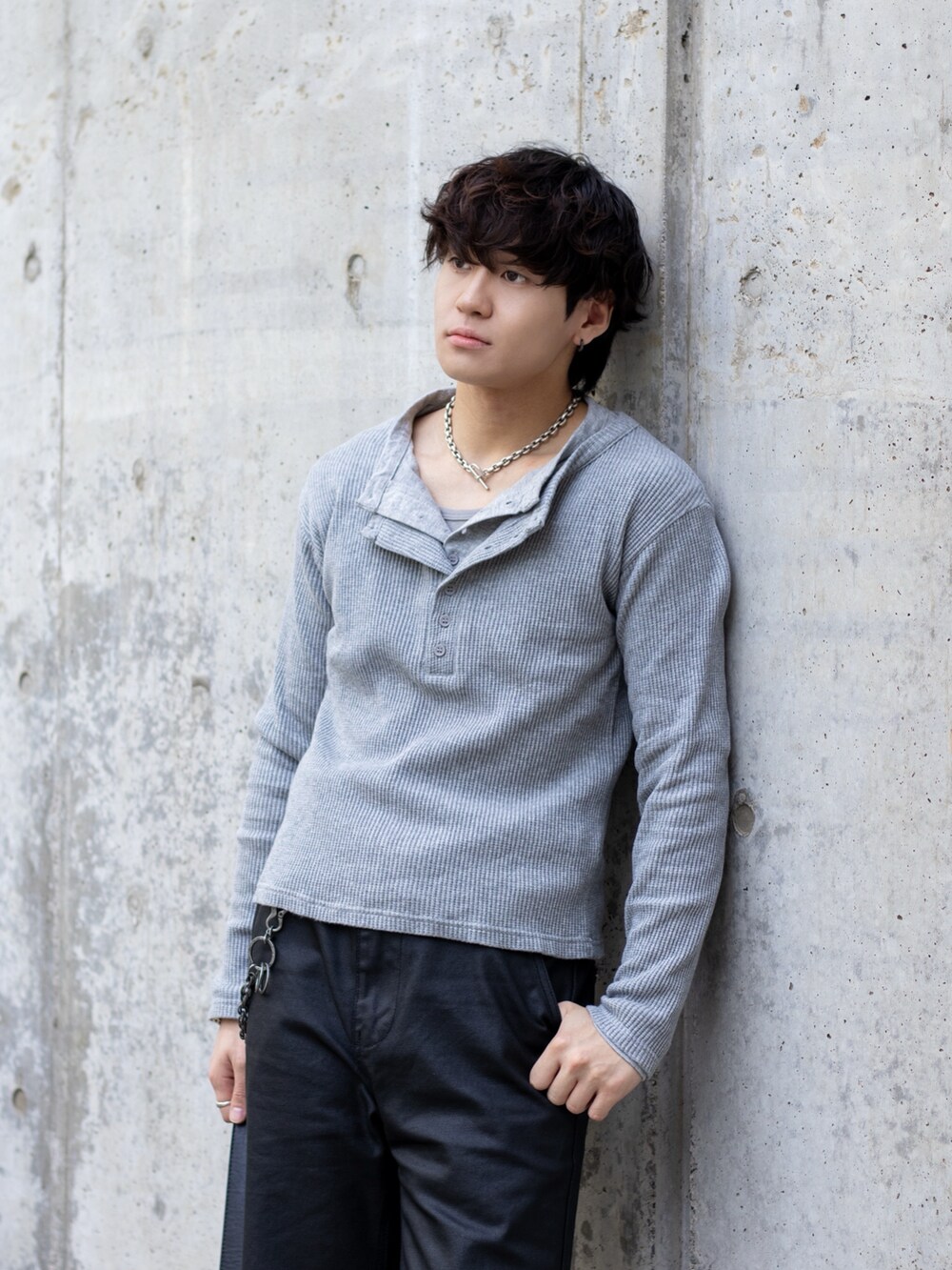 GRANCY】Double-layered Thermal Henley Long Sleeve T-Shirt / ダブル