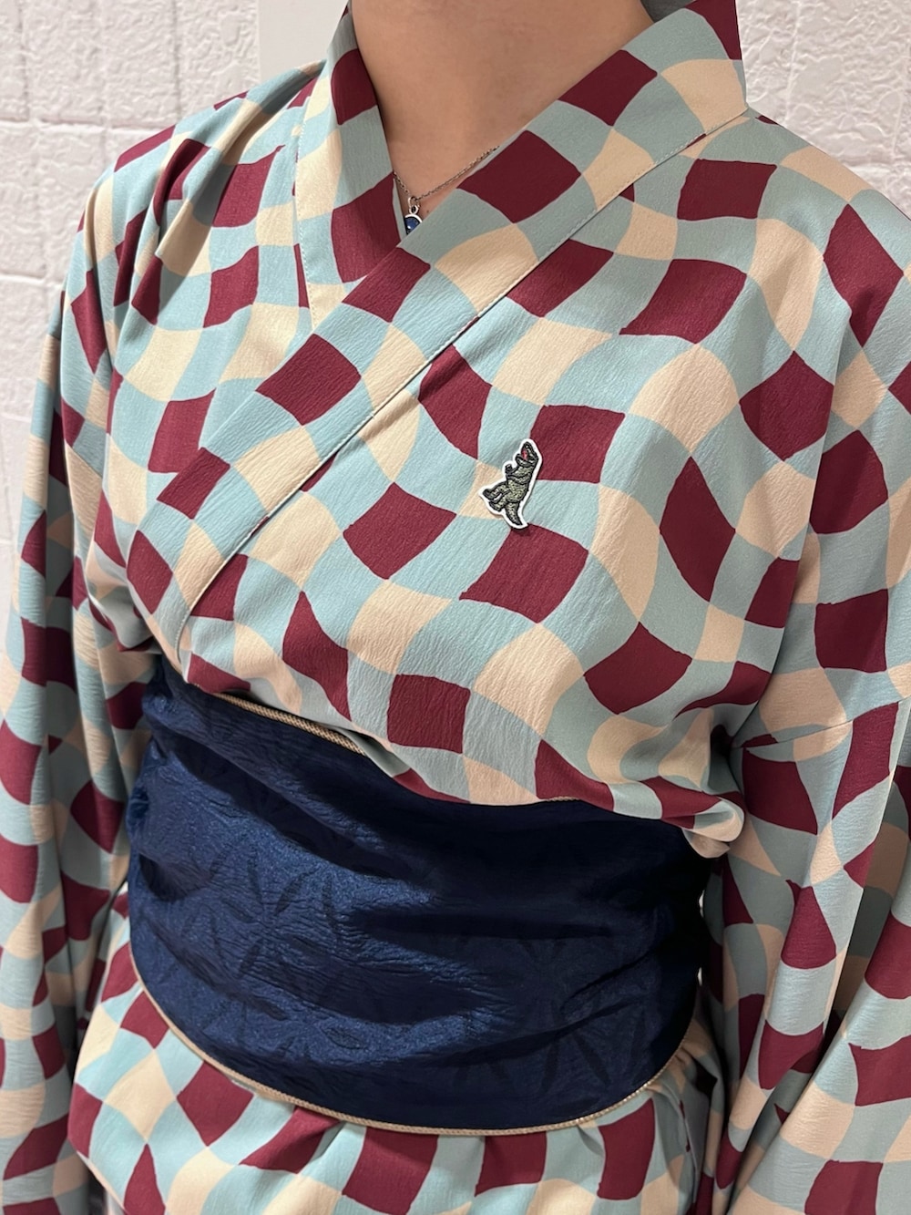 「浴衣、夏コーデ、夏、夏祭り、浴衣女子、レトロワンピース、高身長、高身長女子、高身長コーデ」｜「DOUBLE NAMEのレトロチェック浴衣ワンピース（浴衣、ベージュ系）」を使った、ayariさん（レディース・167cm）の夏コーディネートの5枚目の写真