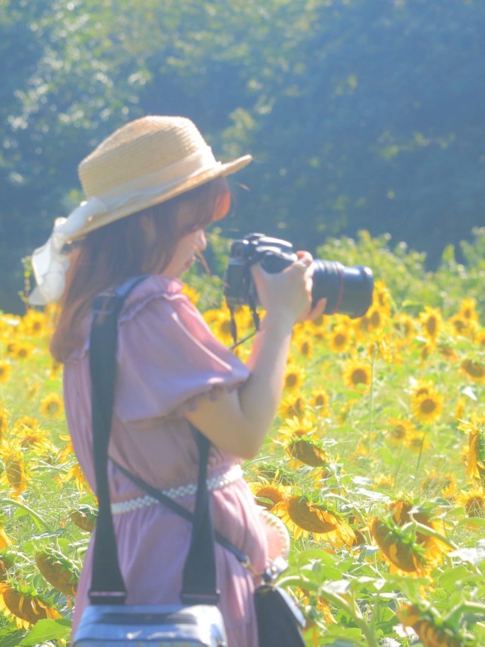 ピンク系のワンピース/ドレス、ベージュ系のハット、その他のベルトを着用したレディースの秋コーディネートの3枚目の写真