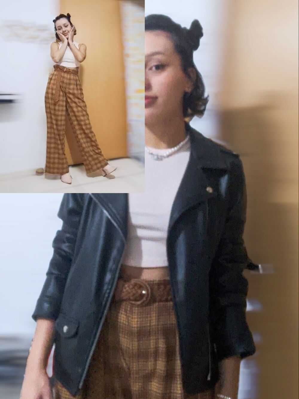 「rock、plaid、trousers、girl、Brazil、Cute、Kawaii、fashion、autumn、ZARA」｜「FOREVER 21のアイテム（スラックス、ブラウン系）」を使った、Lorenna ♥さん（レディース・157cm）の冬コーディネートの2枚目の写真