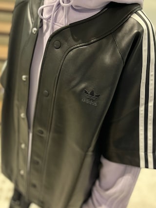 フェイクレザー アディカラー スリーストライプス ベースボールシャツ