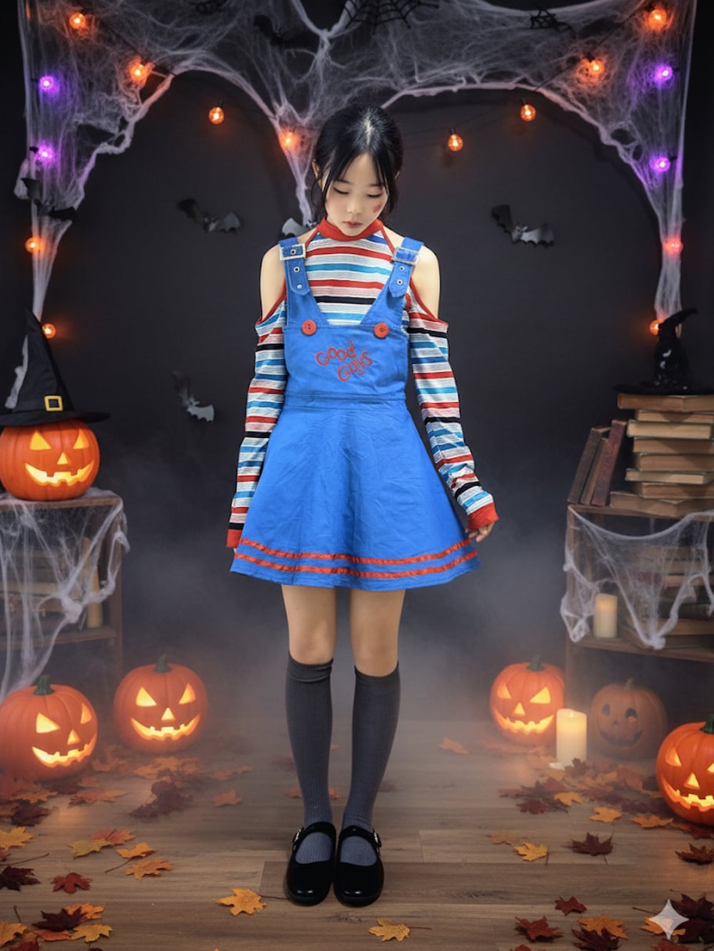 その他のワンピース、ブラック系のバレエシューズ、グレー系のソックス/靴下を着用したキッズの秋コーディネートの2枚目の写真