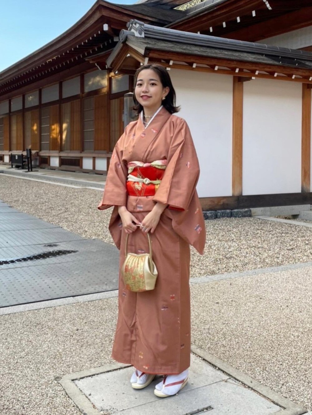 「着物、正月、結婚式、お呼ばれスタイル、おしゃれさんと繋がりたい、大人コーデ」｜「oldのアイテム（ワンピース/ドレス、ピンク系）」を使った、22yamapさん（レディース・152cm）の冬コーディネートの2枚目の写真