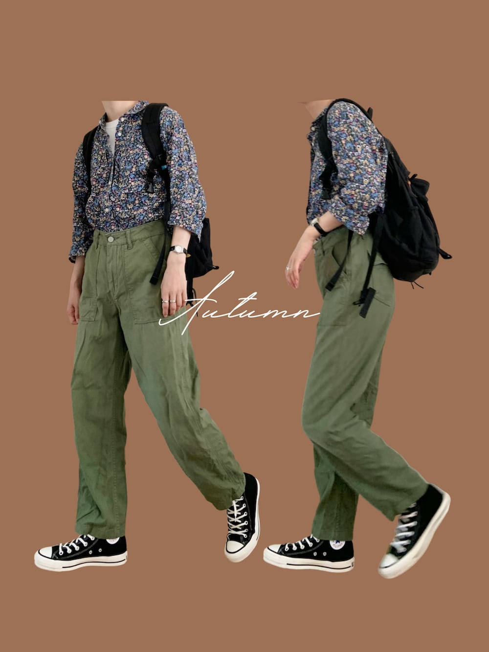 その他のシャツ/ブラウス、グリーン系のチノパンツ、ブラック系のスニーカーを着用したレディースの秋コーディネートの2枚目の写真