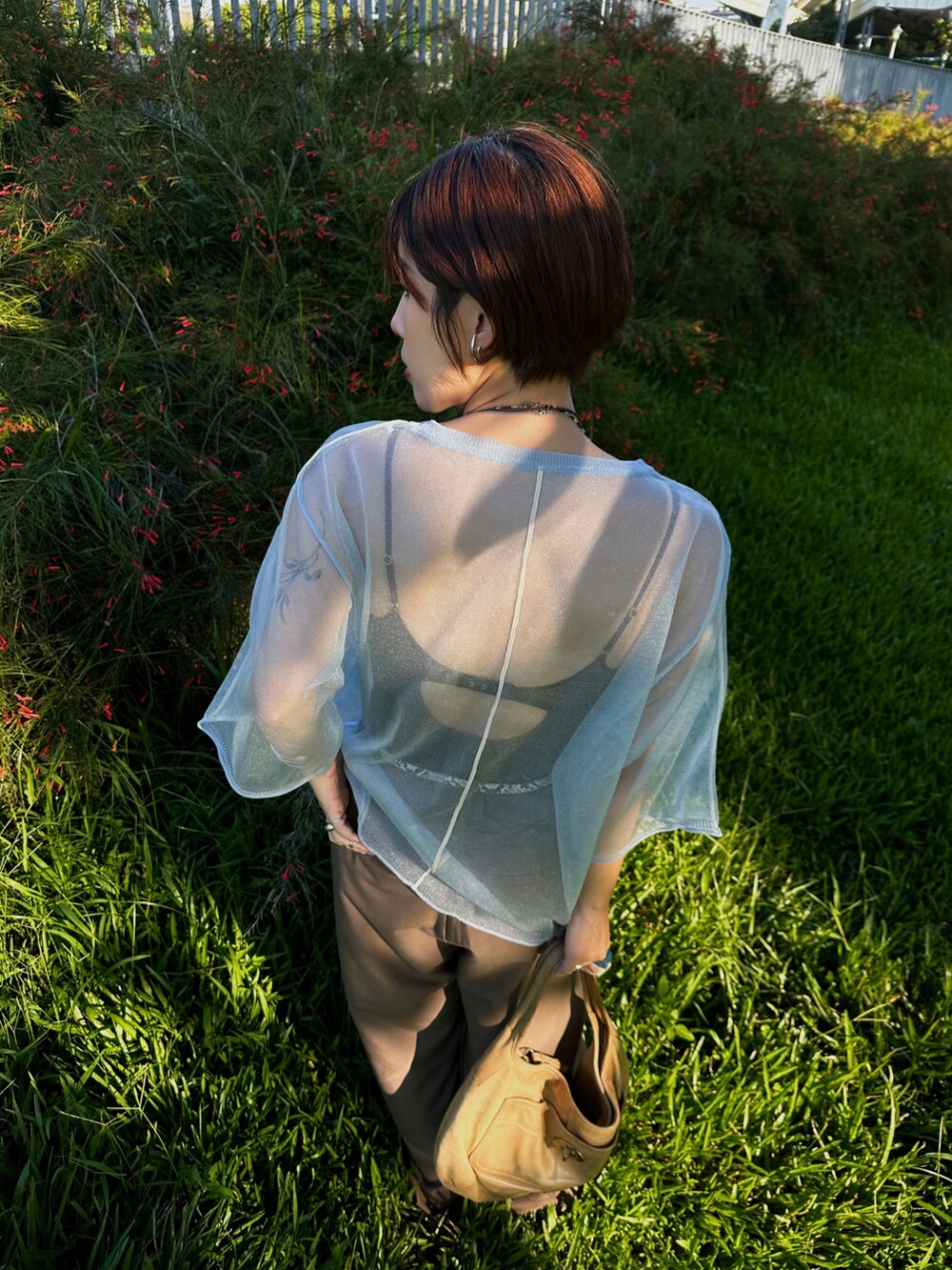 「mietteの配色ﾗｲﾝｼｱｰﾗﾒﾆｯﾄﾄｯﾌﾟｽ（ニット/セーター、ブルー系）」を使った、KellyLeeさん（レディース・166cm）の秋コーディネートの3枚目の写真