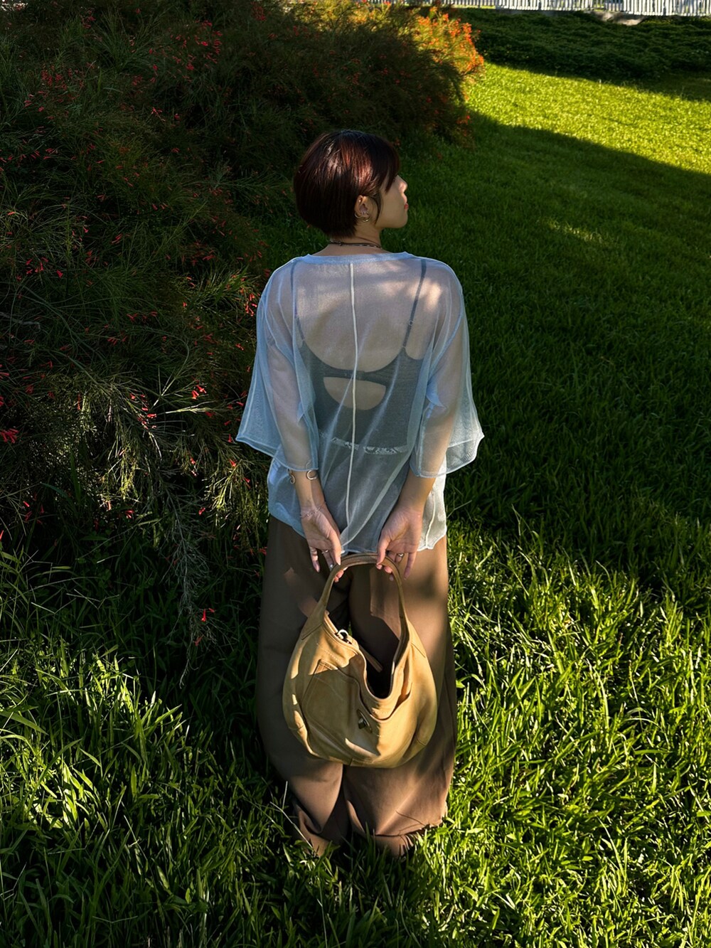 「mietteの配色ﾗｲﾝｼｱｰﾗﾒﾆｯﾄﾄｯﾌﾟｽ（ニット/セーター、ブルー系）」を使った、KellyLeeさん（レディース・166cm）の秋コーディネートの2枚目の写真