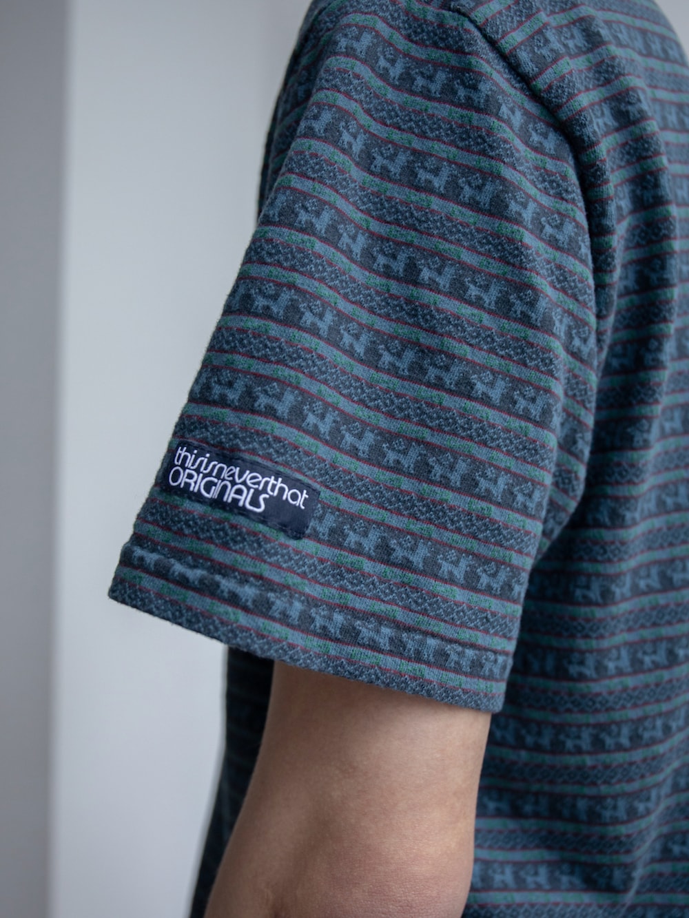 ブルー系のTシャツ/カットソー、ブラック系のデニムパンツを着用したメンズの春コーディネートの4枚目の写真