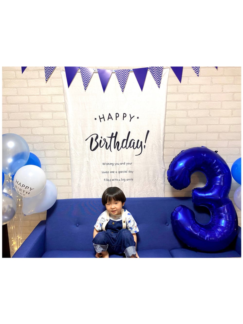「3歳男の子、誕生日、チャオパニックティピー(CIAOPANIC TYPY)、サロペット、SHEIN」｜「CIAOPANIC TYPYの【KIDS】【ZOZOTOWN限定】デニムオーバーオール（サロペット/オーバーオール、ブルー系）」を使った、KAI★AO☺︎さん（キッズ・90cm）の夏コーディネートの2枚目の写真