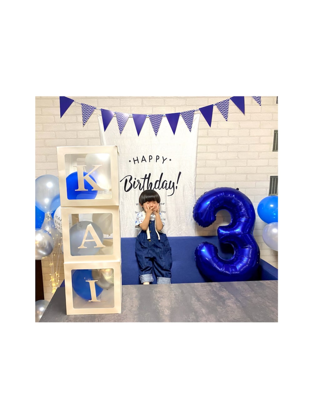 「3歳男の子、誕生日、チャオパニックティピー(CIAOPANIC TYPY)、サロペット、SHEIN」｜「CIAOPANIC TYPYの【KIDS】【ZOZOTOWN限定】デニムオーバーオール（サロペット/オーバーオール、ブルー系）」を使った、KAI★AO☺︎さん（キッズ・90cm）の夏コーディネートの4枚目の写真