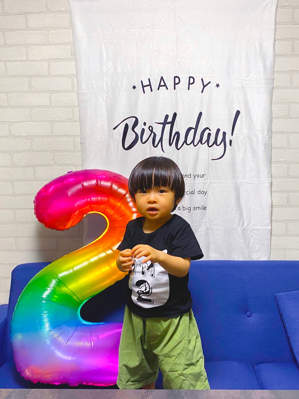 「2歳、誕生日」|「Happybirthday🎂のアイテム(その他、その他)」を使った、KAI★AO☺︎さん(キッズ・80cm)の夏コーディネートの2枚目の写真
