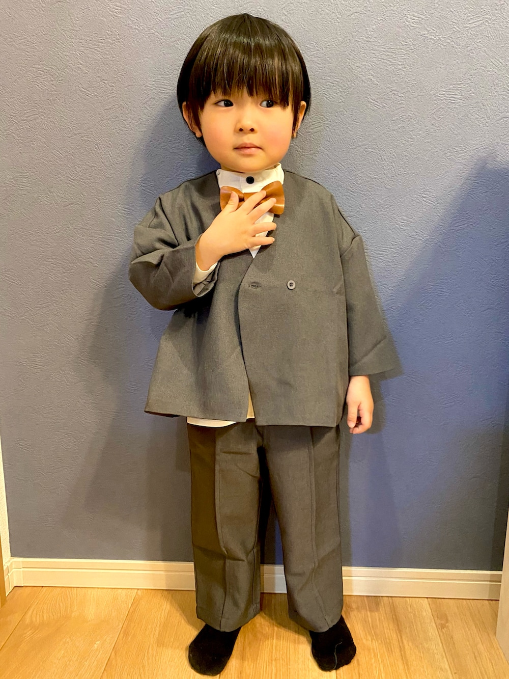 「入園式、リジェール、春」｜「riziereのノーカラージャケットセットアップ（スーツセット、グレー系）」を使った、KAI★AO☺︎さん（キッズ・90cm）の春コーディネートの5枚目の写真