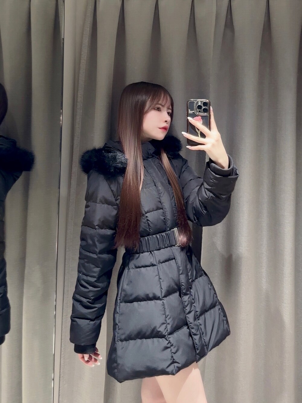 EATME フェイクファーフードレディダウンコート ブラック