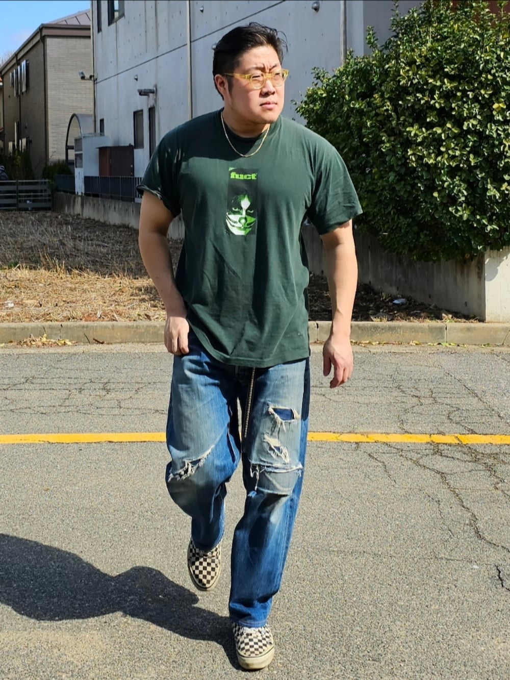 「Aero Leathers、FUCT、Levis、VANS、amerivintage、korea」｜「Aero Leathersのアイテム（ライダースジャケット、ブラック系）」を使った、Herringさん（メンズ・178cm）の春コーディネートの4枚目の写真