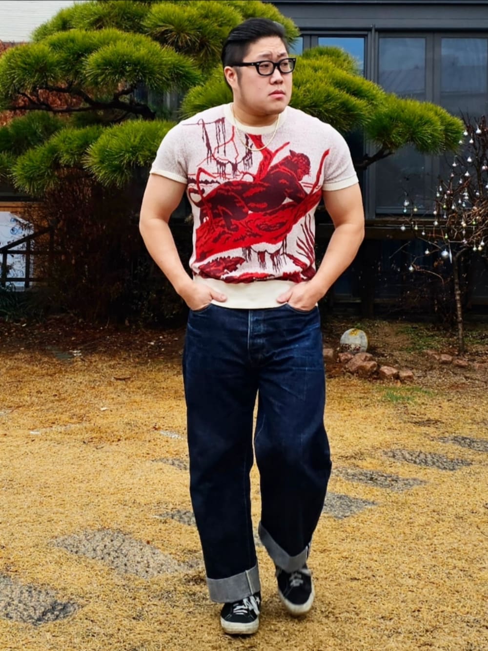 「TENDERLOIN、At last&co」｜「At Last&Coのアイテム（ニット/セーター、グレー系）」を使った、Herringさん（メンズ・178cm）の冬コーディネートの5枚目の写真