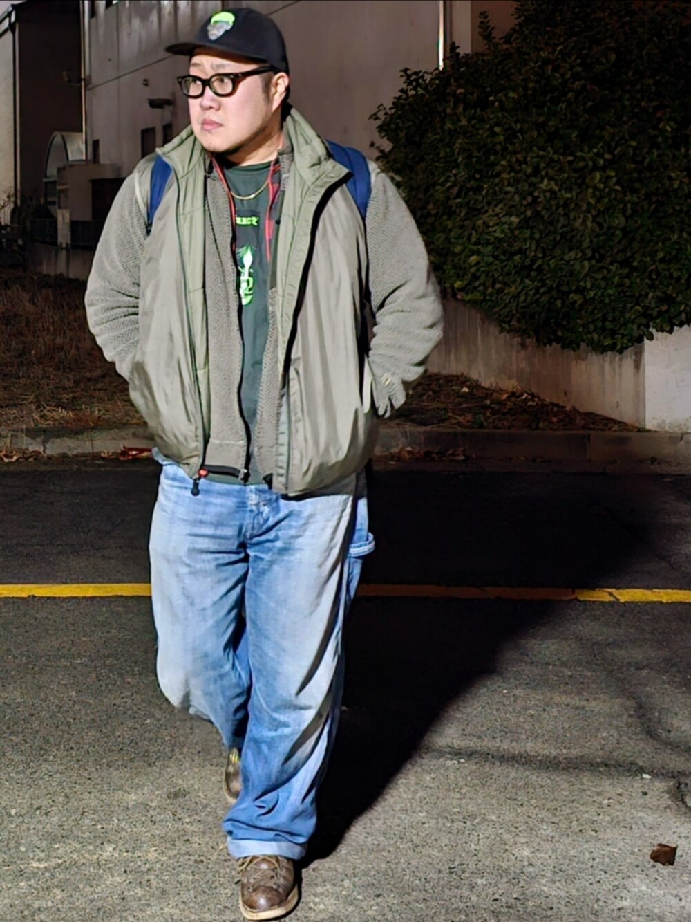 「patagonia、patagoniaMars、FUCT、minedenim、Danner、south2west8」｜「South2 West8のアイテム（バックパック/リュック、ブルー系）」を使った、Herringさん（メンズ・178cm）の冬コーディネートの3枚目の写真